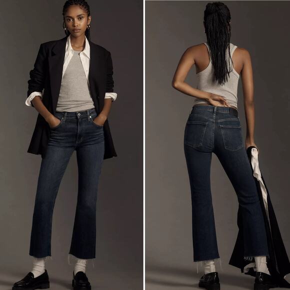 Citizens of Humanity Isola Cropped Boot Jean Women's 34 Frayed Regency Blue NEW - Picture 1 of 11